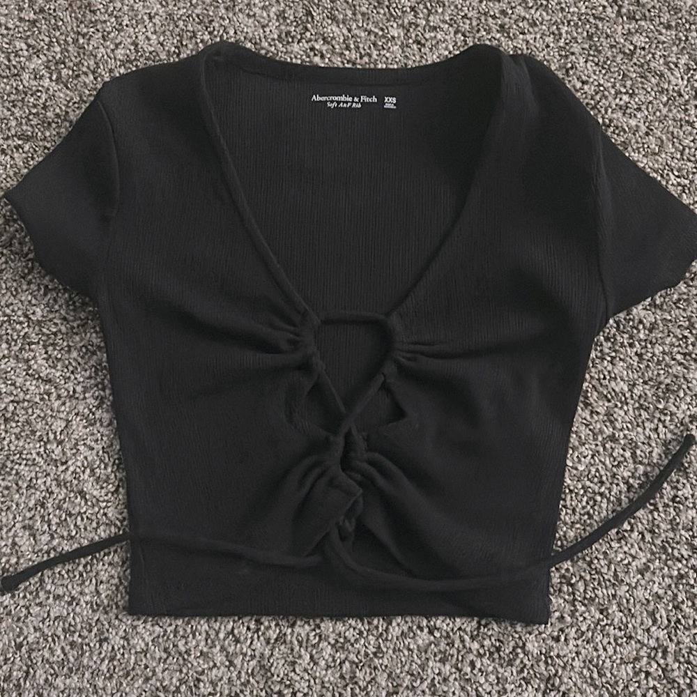 Abercrombie & Fitch Black Short Sleeve, Front Tie top. XXS